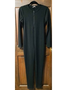 Nanamacs Black Ribbed Knit Quarter Zip Jumpsuit Womens Long Sleeve One Piece